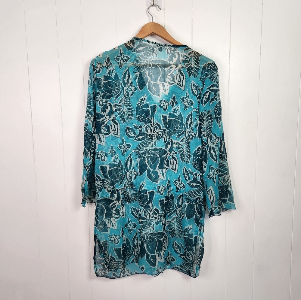 Sahiba Blue Tunic 3/4 Sleeves Swim Cover-Up Top Beaded Boho Bohemian Beach - Picture 2 of 9